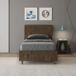 Letto 80x190cm singolo testiera dritta effetto legno noce LIT77