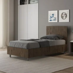 Letto 80x190cm singolo testiera dritta effetto legno noce LIT77