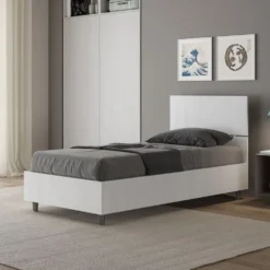 Letto 80x190cm singolo testiera dritta effetto legno bianco frassino LIT77