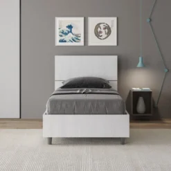 Letto 80x190cm singolo testiera dritta effetto legno bianco frassino LIT77