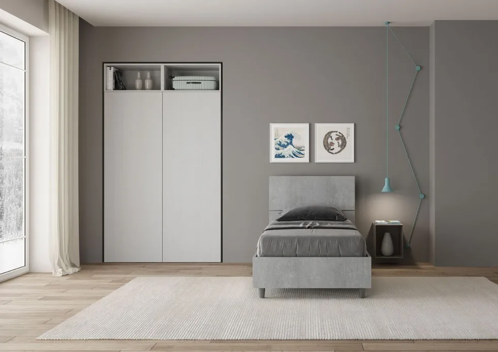 Letto 80x200cm singolo testiera inclinata moderno cemento LIT83