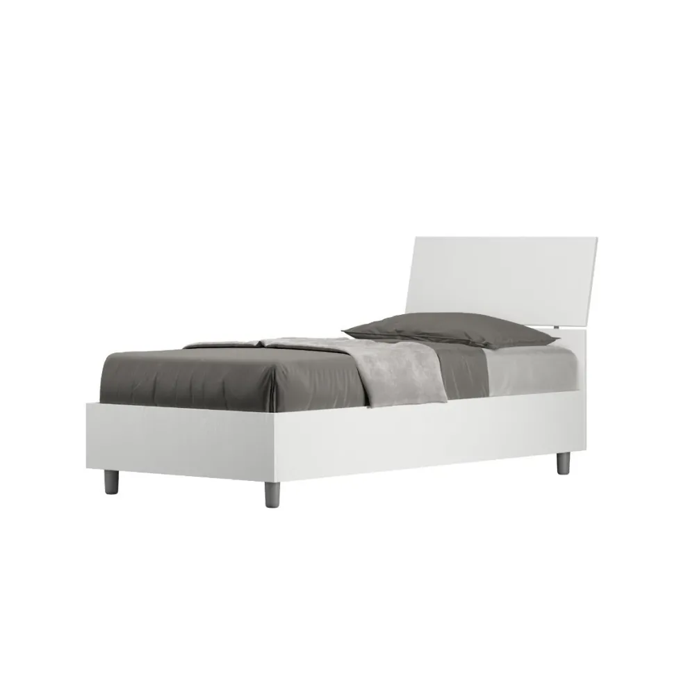 Letto 80x200cm singolo testiera inclinata effetto legno bianco frassino LIT83