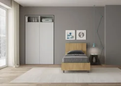 Letto 80x190cm singolo testiera inclinata effetto legno quercia LIT81