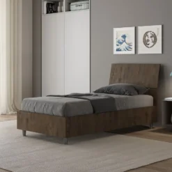 Letto 80x190cm singolo testiera inclinata effetto legno noce LIT81