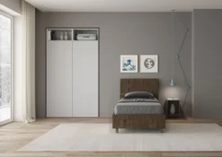 Letto 80x190cm singolo testiera inclinata effetto legno noce LIT81