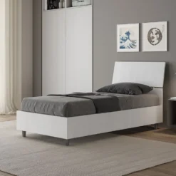 Letto 80x190cm singolo testiera inclinata effetto legno bianco frassino LIT81