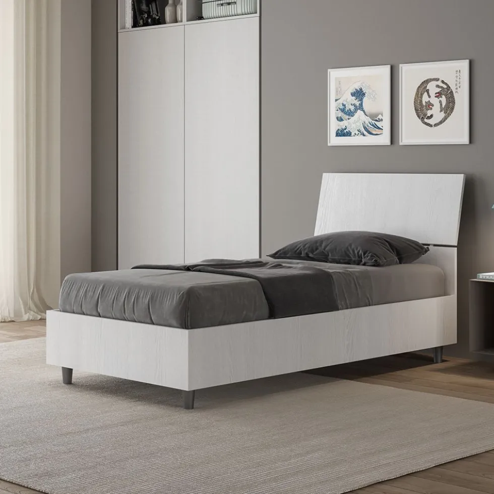 Letto 80x190cm singolo testiera inclinata effetto legno bianco frassino LIT81