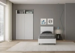 Letto 80x190cm singolo testiera inclinata effetto legno bianco frassino LIT81