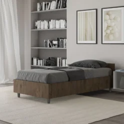 Letto 80x200cm singolo testiera in nobilitato effetto legno noce LIT75
