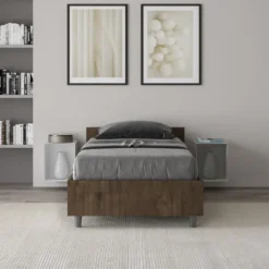 Letto 80x200cm singolo testiera in nobilitato effetto legno noce LIT75