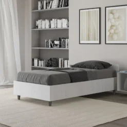 Letto 80x190cm singolo testiera in nobilitato design effetto legno bianco frassino LIT73