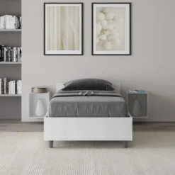 Letto 80x190cm singolo testiera in nobilitato design effetto legno bianco frassino LIT73