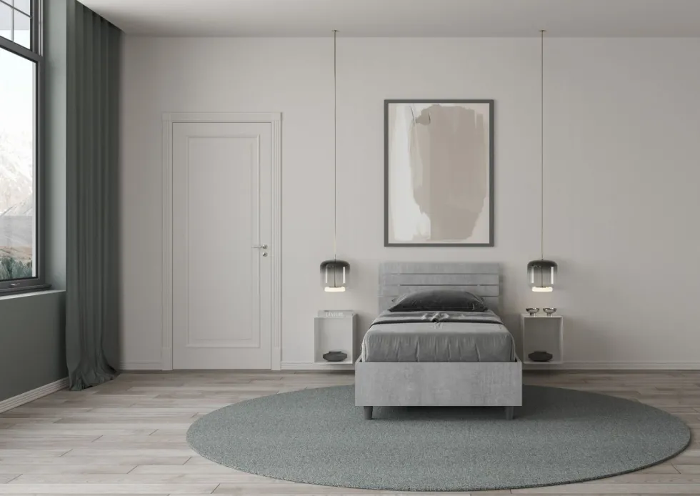 Letto 80x190cm testiera dritta design moderno cemento LIT85