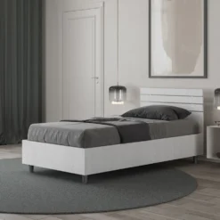 Letto 80x200cm testiera dritta effetto legno bianco frassino LIT87