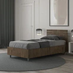 Letto 80x190cm testiera dritta effetto legno noce LIT85