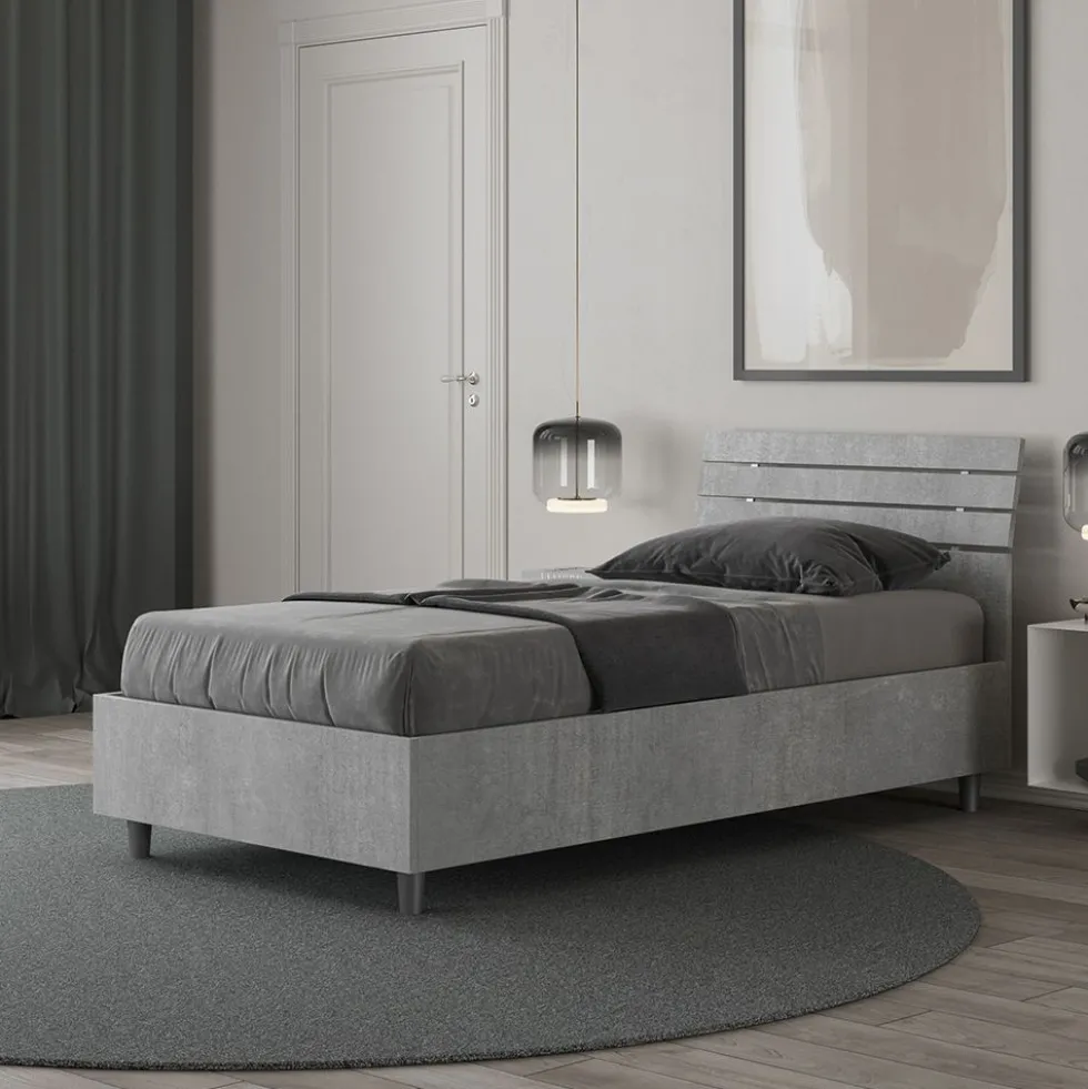 Letto 80x190cm testiera inclinata design moderno cemento LIT89