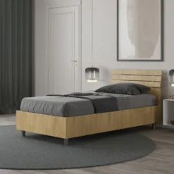Letto 80x190cm testiera inclinata effetto legno quercia LIT89