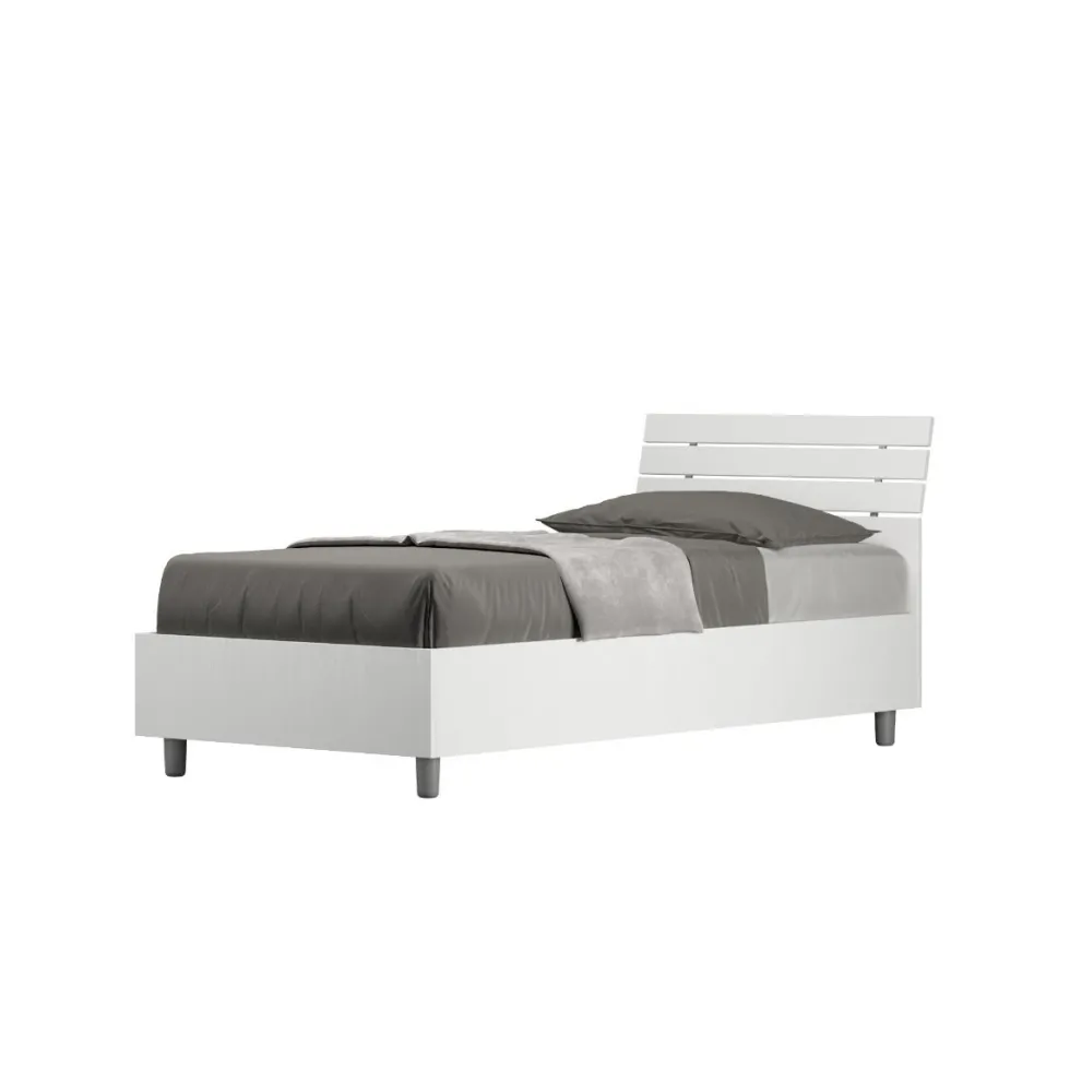 Letto 80x190cm testiera inclinata effetto legno bianco frassino LIT89