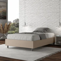 Letto 120x200cm una piazza e mezza sommier in similpelle tortora LIT139