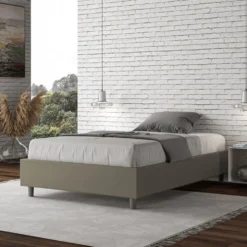 Letto 120x190cm una piazza e mezza sommier in similpelle cappuccino LIT135