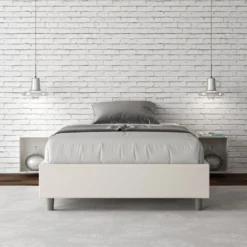 Letto 120x190cm una piazza e mezza sommier in similpelle bianco LIT135