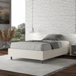 Letto 120x190cm una piazza e mezza sommier in similpelle bianco LIT135