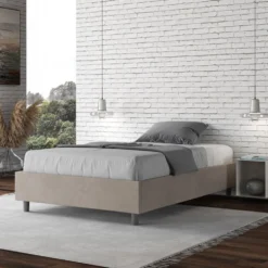 Letto 120x210cm una piazza e mezza sommier in microfibra sabbia beige LIT145