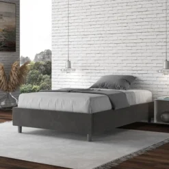 Letto 120x190cm una piazza e mezza sommier in microfibra grigio LIT137