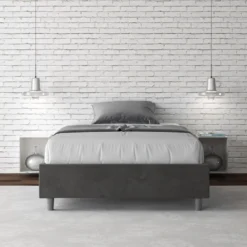Letto 120x190cm una piazza e mezza sommier in microfibra grigio LIT137