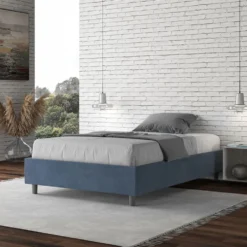 Letto 120x190cm una piazza e mezza sommier in microfibra blu LIT137