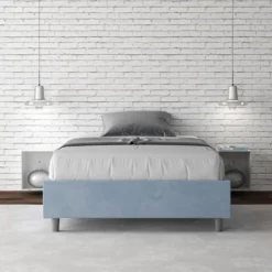 Letto 120x190cm una piazza e mezza sommier in microfibra azzurro LIT137
