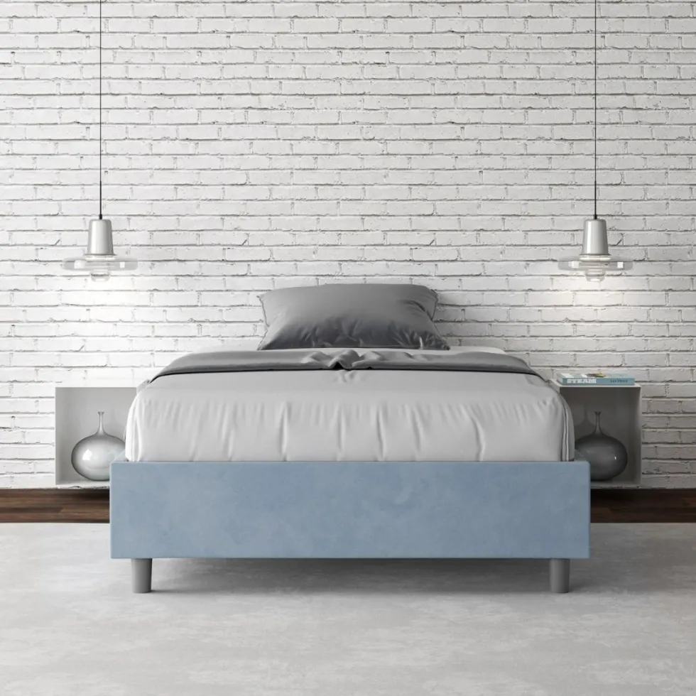 Letto 120x190cm una piazza e mezza sommier in microfibra azzurro LIT137