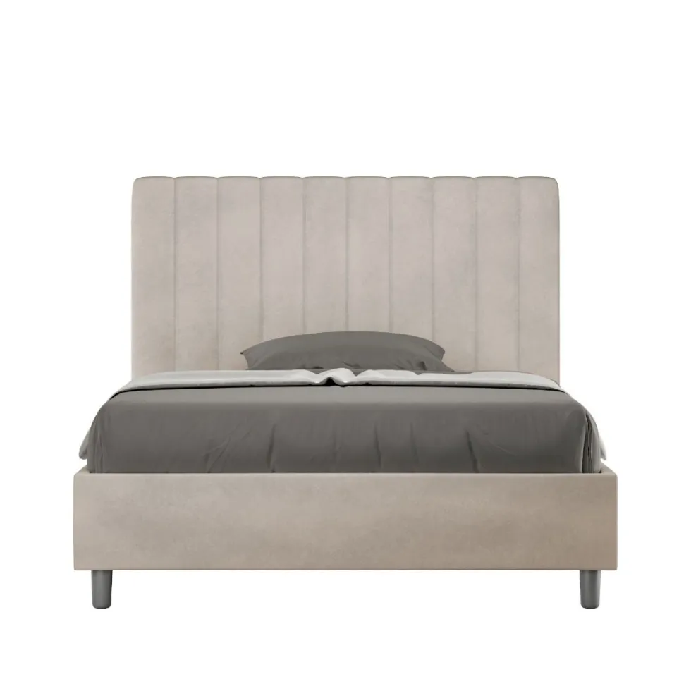 Letto 120x200cm una piazza e mezzo con testiera trapuntata in microfibra sabbia beige LIT231