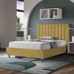 Letto 120x200cm una piazza e mezzo con testiera trapuntata in microfibra ocra LIT231