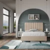 Letto 120x200cm una piazza e mezzo con testiera trapuntata in similpelle tortora LIT229