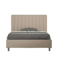 Letto 120x200cm una piazza e mezzo con testiera trapuntata in similpelle tortora LIT229