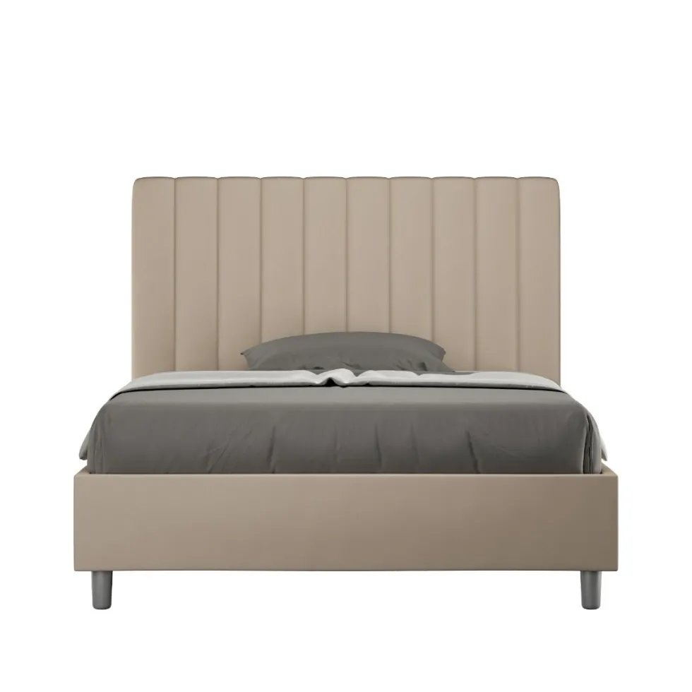 Letto 120x200cm una piazza e mezzo con testiera trapuntata in similpelle tortora LIT229