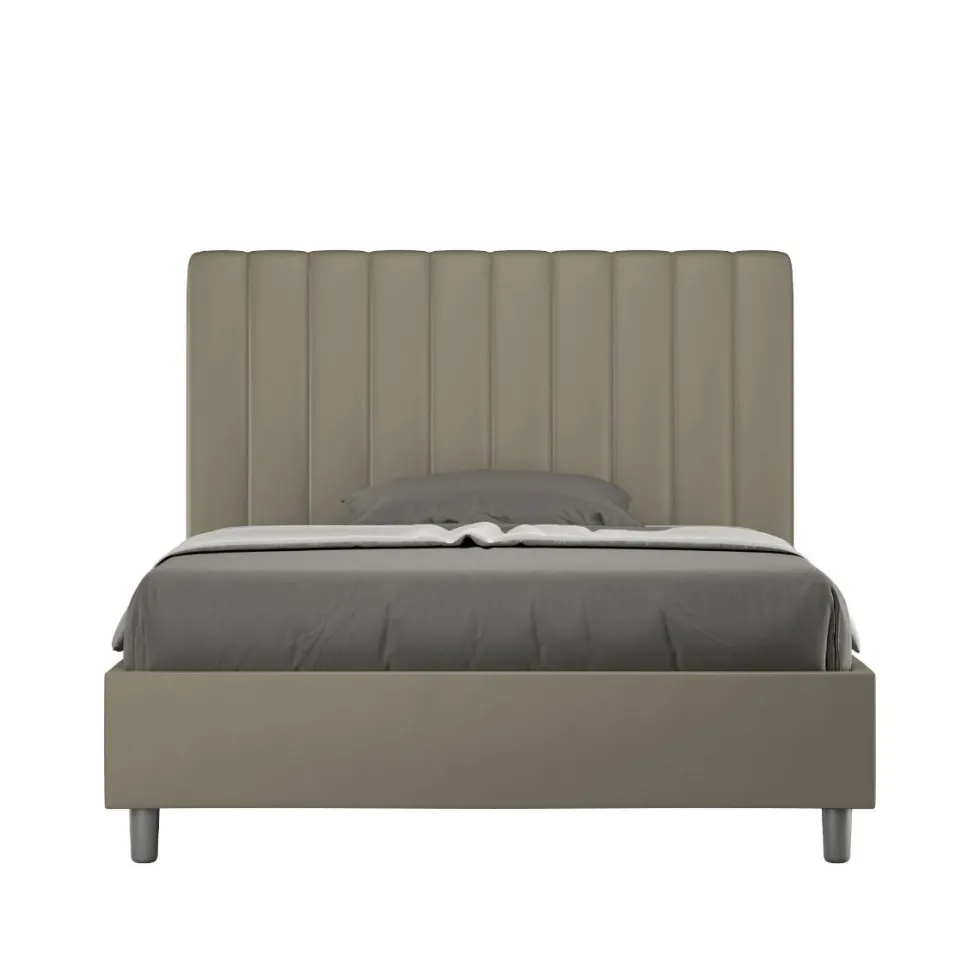 Letto 120x200cm una piazza e mezzo con testiera trapuntata in similpelle cappuccino LIT229