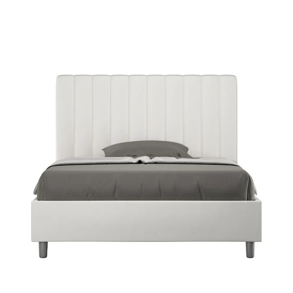 Letto 120x200cm una piazza e mezzo con testiera trapuntata in similpelle bianco LIT229