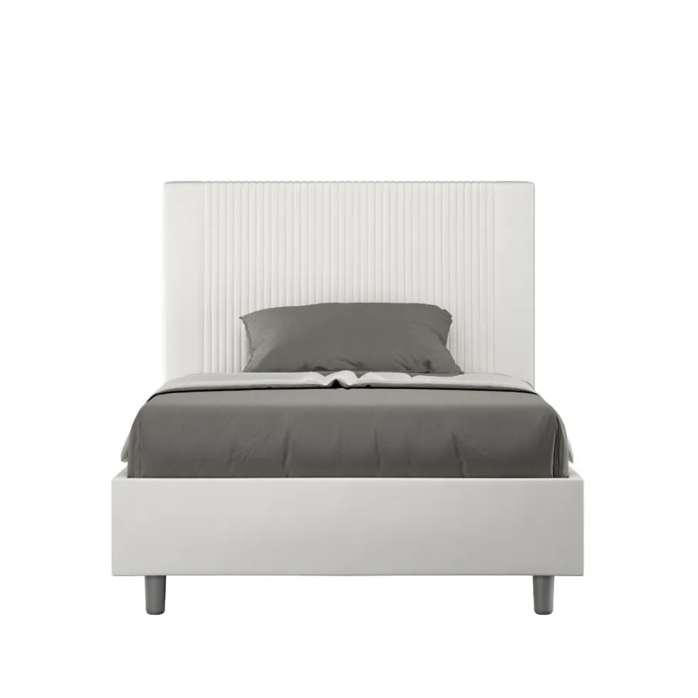 Letto 120x210cm una piazza e mezzo con testiera a linee verticali bianco LIT223