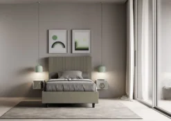 Letto 120x190cm una piazza e mezzo con testiera a linee verticali cappuccino LIT219
