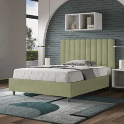 Letto 120x210cm una piazza e mezzo con testiera trapuntata in microfibra tè verde LIT235