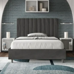 Letto 120x210cm una piazza e mezzo con testiera trapuntata in microfibra grigio LIT235