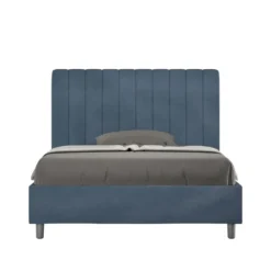 Letto 120x210cm una piazza e mezzo con testiera trapuntata in microfibra blu LIT235