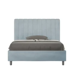 Letto 120x210cm una piazza e mezzo con testiera trapuntata in microfibra azzurro LIT235