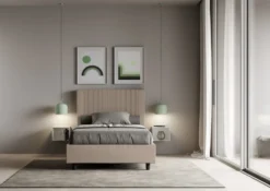 Letto 120x210cm una piazza e mezzo con testiera a linee verticali tortora LIT223