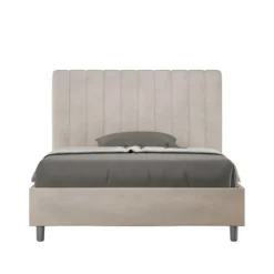 Letto 120x190cm una piazza e mezzo con testiera trapuntata in microfibra sabbia LIT227