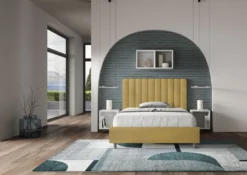 Letto 120x190cm una piazza e mezzo con testiera trapuntata in microfibra ocra LIT227