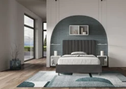Letto 120x190cm una piazza e mezzo con testiera trapuntata in microfibra grigio LIT227