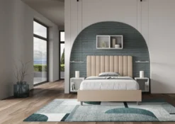 Letto 120x190cm una piazza e mezzo con testiera trapuntata in similpelle tortora LIT225